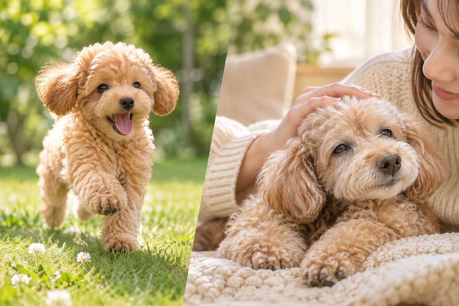 子犬期とシニア期の犬の暮らしをイメージした比較写真