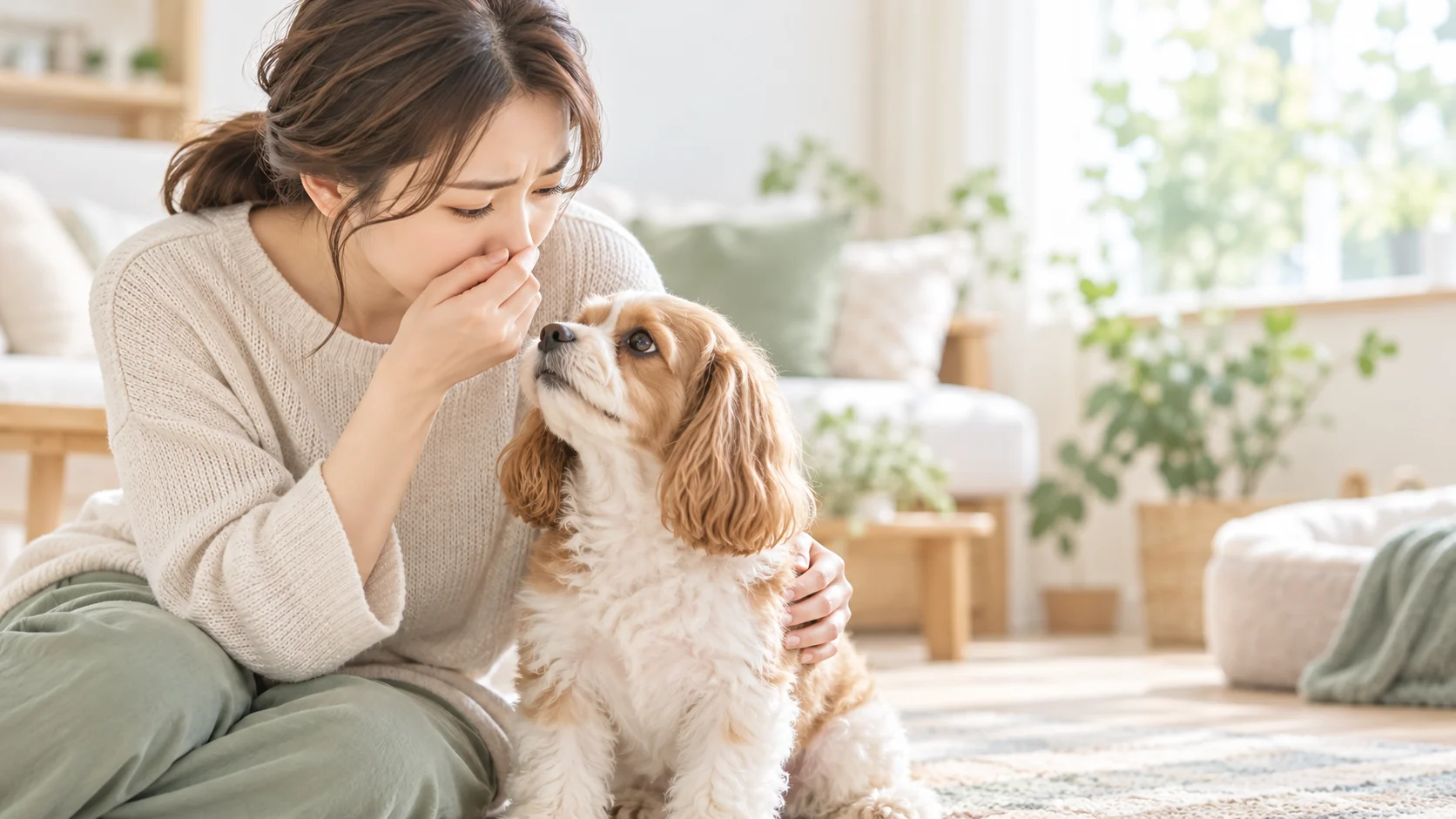 愛犬のニオイを確認する飼い主
