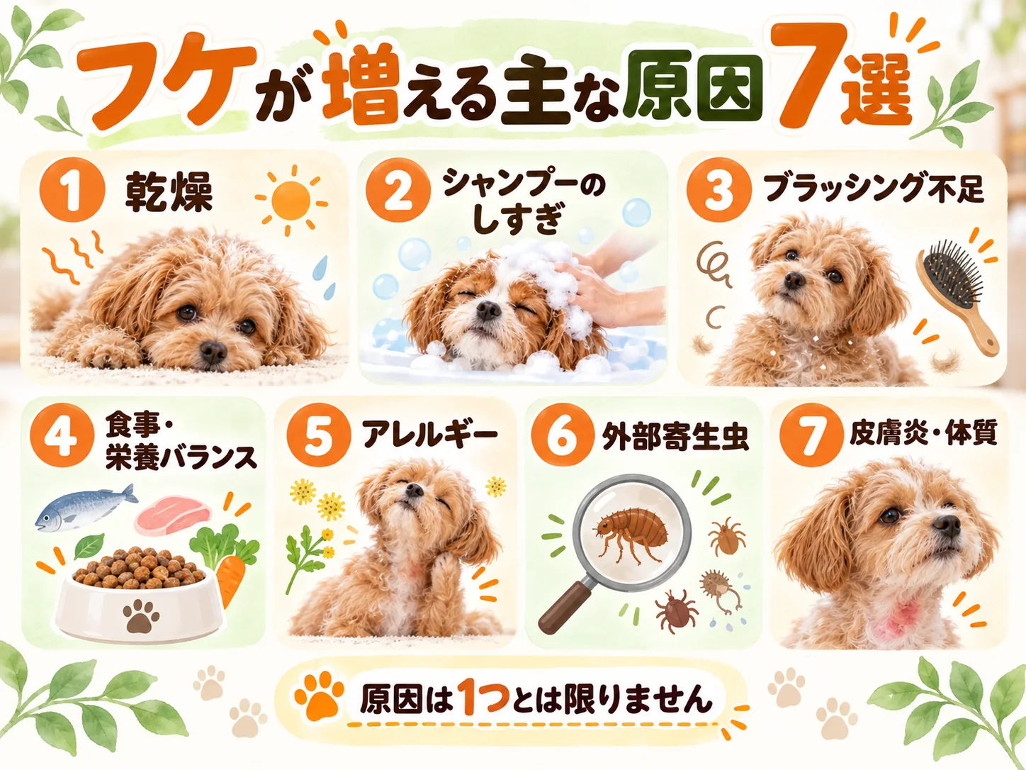 犬のフケが増える主な原因7選の図解