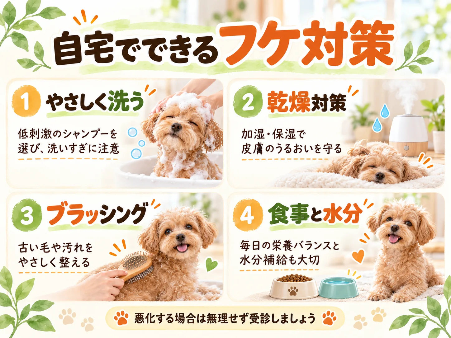 シャンプー・乾燥対策・ブラッシング・食事と水分による犬のフケのケア